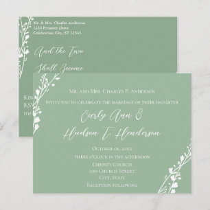 Invitation Carte Postale Mariage chrétien Floral Vert et Bleu