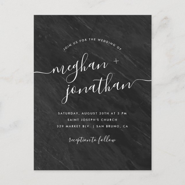 Invitation Carte Postale Mariage contemporain en marbre noir (Devant)