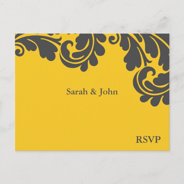 Invitation Carte Postale Mariage Damas Jaune et Gris RSVP (Devant)