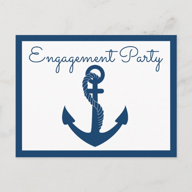 Invitation Carte Postale Mariage d'Ancre bleu de la marine (Devant)
