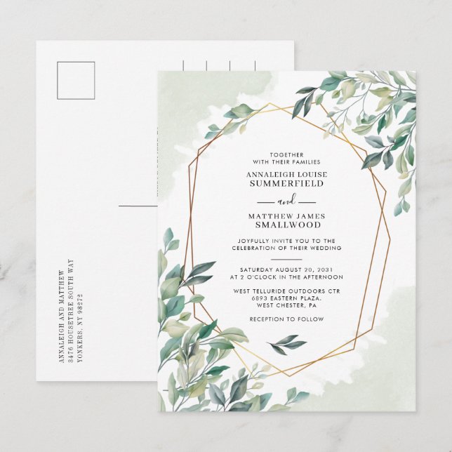 Invitation Carte Postale Mariage d'aquarelle Eucalyptus Foliage (Devant / Derrière)