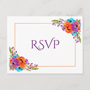 Invitation Carte Postale Mariage d'aquarelle florale violet orange RSVP