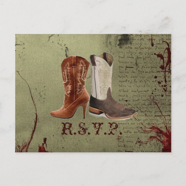 Invitation Carte Postale mariage de bottes de cowboy de l'ouest (Devant)