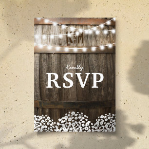 Invitation Carte Postale Mariage de campagne rustique Chaîne de lumières