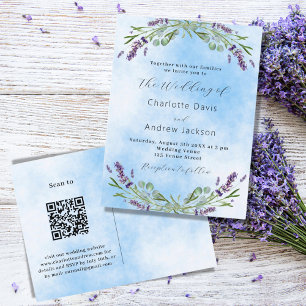 Invitation Carte Postale Mariage de code QR bleu lavande