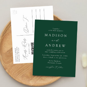 Invitation Carte Postale Mariage de code QR écologique moderne