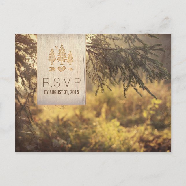 Invitation Carte Postale Mariage de forêt RSVP (Devant)