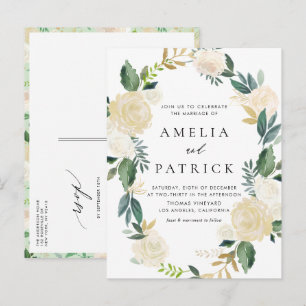 Invitation Carte Postale Mariage de germe romantique en ivoire doux