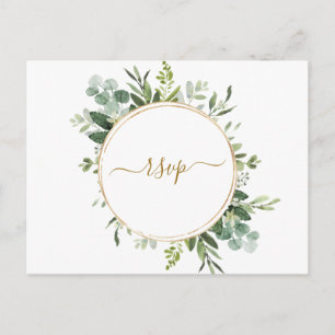 Invitation Carte Postale Mariage de la couronne d'or botanique RSVP