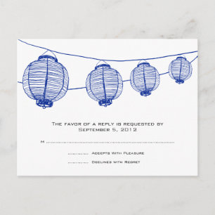 Invitation Carte Postale Mariage de lanternes bleues et blanches RSVP
