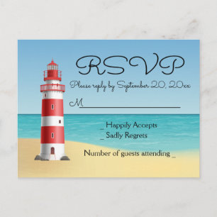Invitation Carte Postale Mariage de plage phare nautique été RSVP