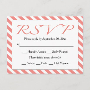 Invitation Carte Postale Mariage de RSVP de rayure/partie roses et blancs