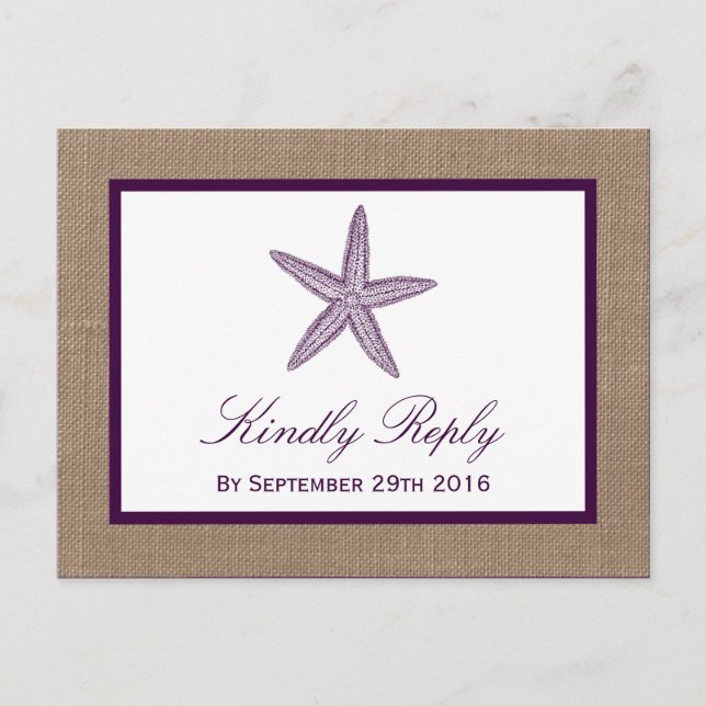 Invitation Carte Postale Mariage de Starfish Burlap Beach | Choisissez votr (Devant)