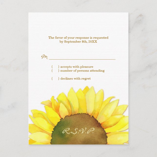 Invitation Carte Postale Mariage de tournesol à la campagne RSVP (Devant)