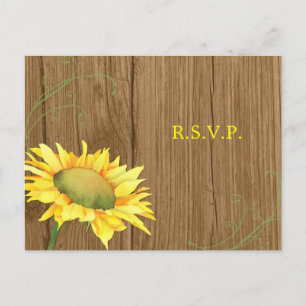 Invitation Carte Postale Mariage de tournesol de grain de bois RSVP