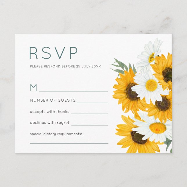 Invitation Carte Postale Mariage de tournesol Fleur sauvage rustique RSVP (Devant)