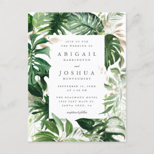Invitation Carte Postale Mariage de verdure tropicale Gold & Watercolor