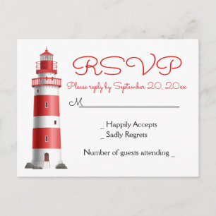 Invitation Carte Postale Mariage d'été sur la plage avec phare RSVP nautiqu