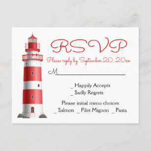 Invitation Carte Postale Mariage d'été sur la plage avec phare RSVP nautiqu