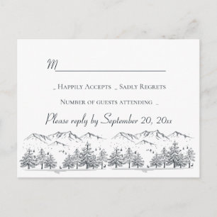 Invitation Carte Postale Mariage d'hiver RSVP Mountain Trees Pays rustique