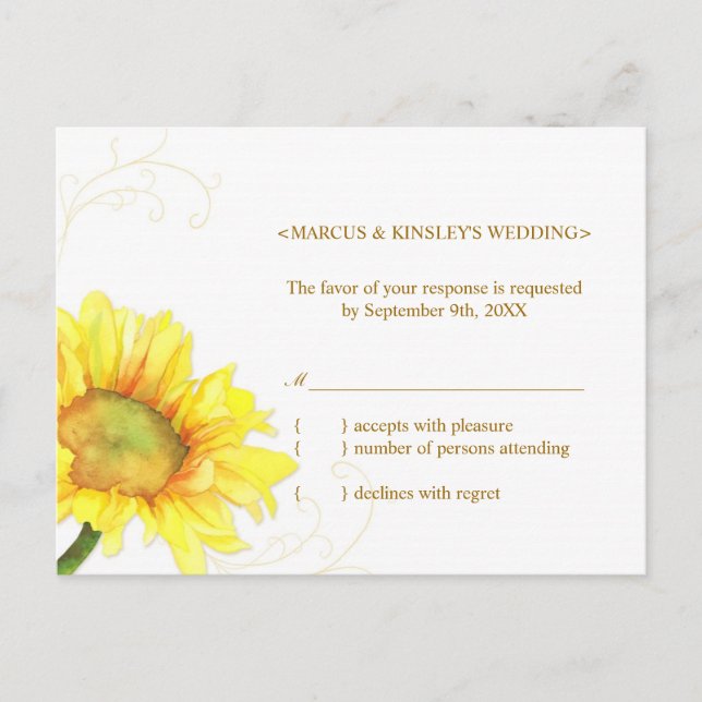 Invitation Carte Postale Mariage du vignoble de tournesol d'été RSVP (Devant)