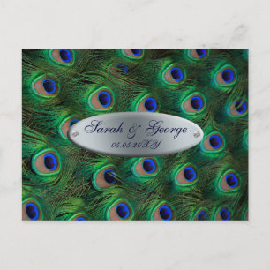 Invitation Carte Postale mariage élégant argent turquoise paon RSVP