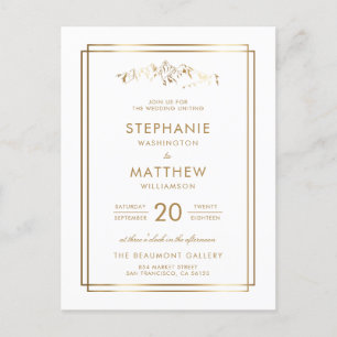 Invitation Carte Postale Mariage élégant de montagne de blanc et d'or