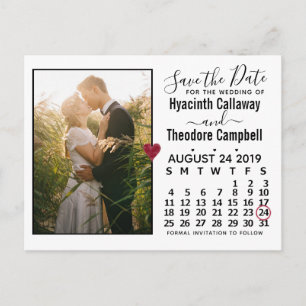 Invitation Carte Postale Mariage Enregistrer la date août 2019 Calendrier p