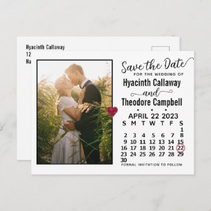 Invitation Carte Postale Mariage Enregistrer la date Avril 2023 Calendrier 