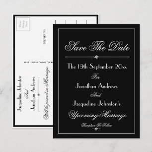 Invitation Carte Postale Mariage Enregistrer La Date B & W Élégant Chic