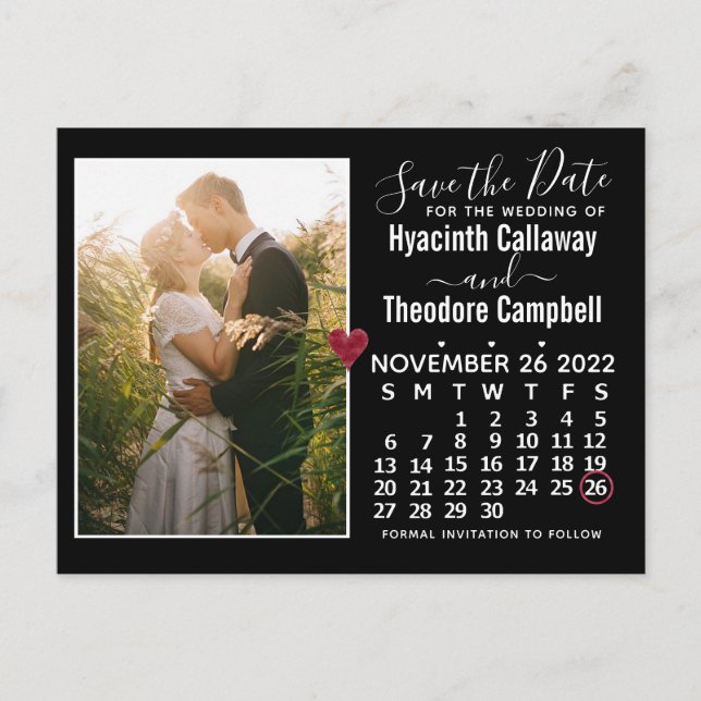 Invitation Carte Postale Mariage Enregistrer la date novembre 2022 Calendri (Devant)