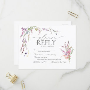 Invitation Carte Postale Mariage fleur sauvage Floral Aquarelle RSVP