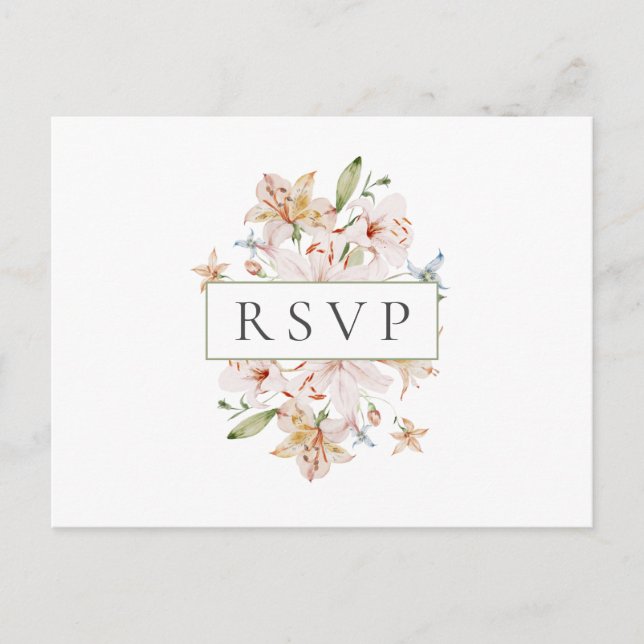 Invitation Carte Postale Mariage floral à l'aquarelle blanche RSVP (Devant)