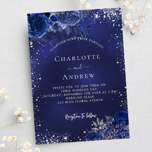 Invitation Carte Postale Mariage floral bleu marine