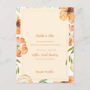 Invitation Carte Postale Mariage Floral de Jardin de Pêche Douce