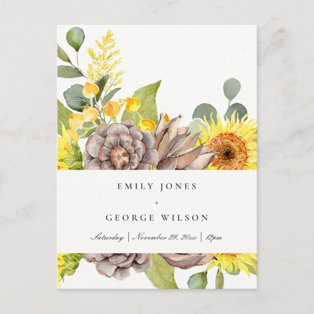 Invitation Carte Postale Mariage FLORAL DE LA PINE EUCALYPTUS DE LA PNEUVE  (Devant)