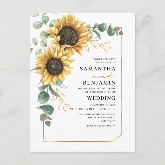 Invitation Carte Postale Mariage floral de tournesol Eucalyptus (Devant)
