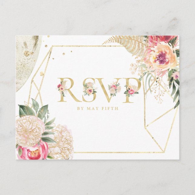 Invitation Carte Postale Mariage Floral d'été indien RSVP avec repas (Devant)