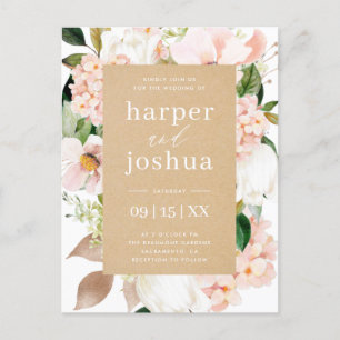 Invitation Carte Postale Mariage floral Kraft & Blush Spring
