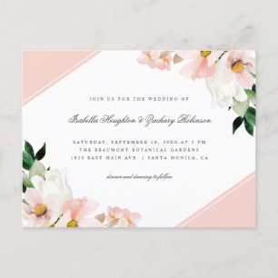 Invitation Carte Postale Mariage floral moderne Pastel Pink Corners