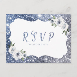 Invitation Carte Postale Mariage floral parties scintillant bleu étincelant