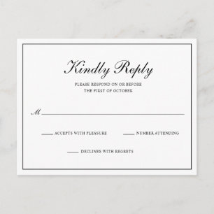 Invitation Carte Postale Mariage formel classique noir et blanc RSVP