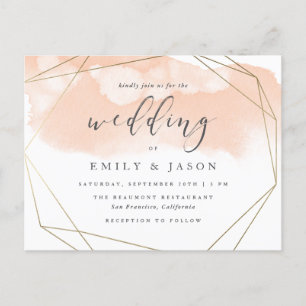Invitation Carte Postale Mariage géométrique or couleur Aquarelle Bleu tend