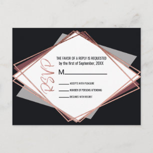 Invitation Carte Postale Mariage géométrique rose Gold Black Mauve Grey RSV
