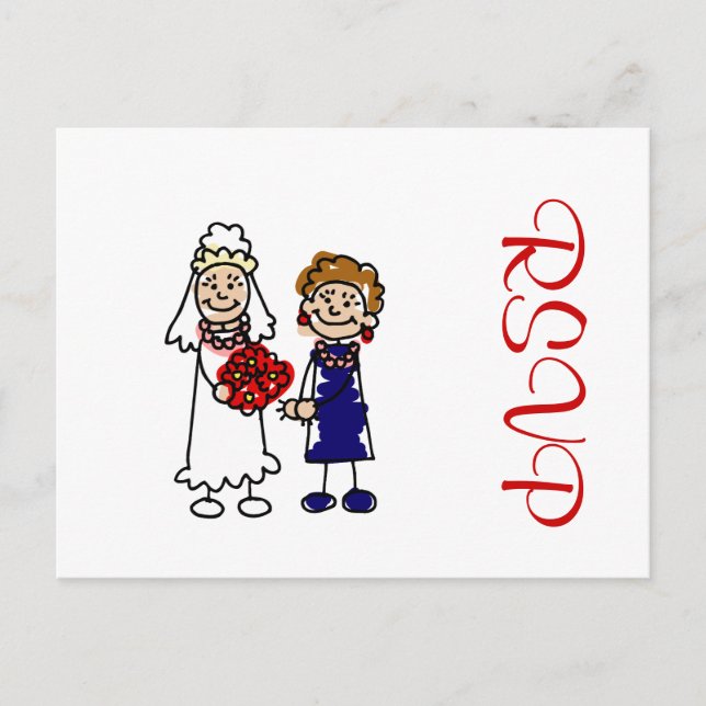 Invitation Carte Postale Mariage lesbien une mariée (Devant)