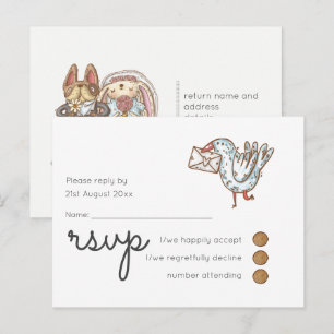 Invitation Carte Postale Mariage lunatique chronologie RSVP Doodle Art