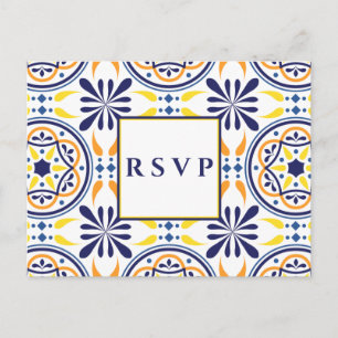 Invitation Carte Postale Mariage maritime en tuile jaune espagnol RSVP REPA