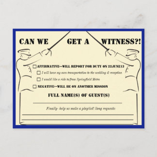 Invitation Carte Postale Mariage militaire RSVP