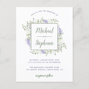 Invitation Carte Postale Mariage moderne de cadre de glycines d'aquarelle