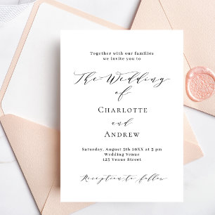 Invitation Carte Postale Mariage noir blanc classique formel moderne simple